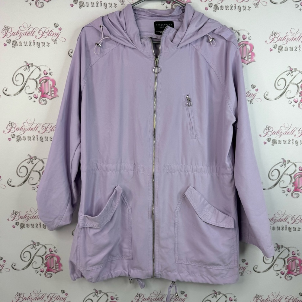 Streetwear Society jacket, coat, zip up pockets, Lavender Hooded Utility Jacket